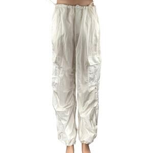 White Fox White High Waisted Drawstring Windbreaker Cargo Jogger Pants Size XS